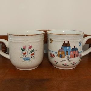 Set of 2 Teacups w/ Farm Scene - Made in Japan
